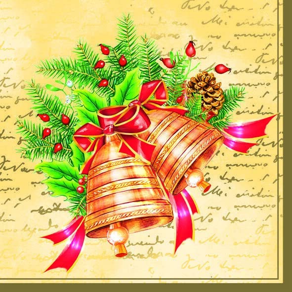 Christmas Napkins Bell Decorative Xmas Paper Decoupage Napkin #2136