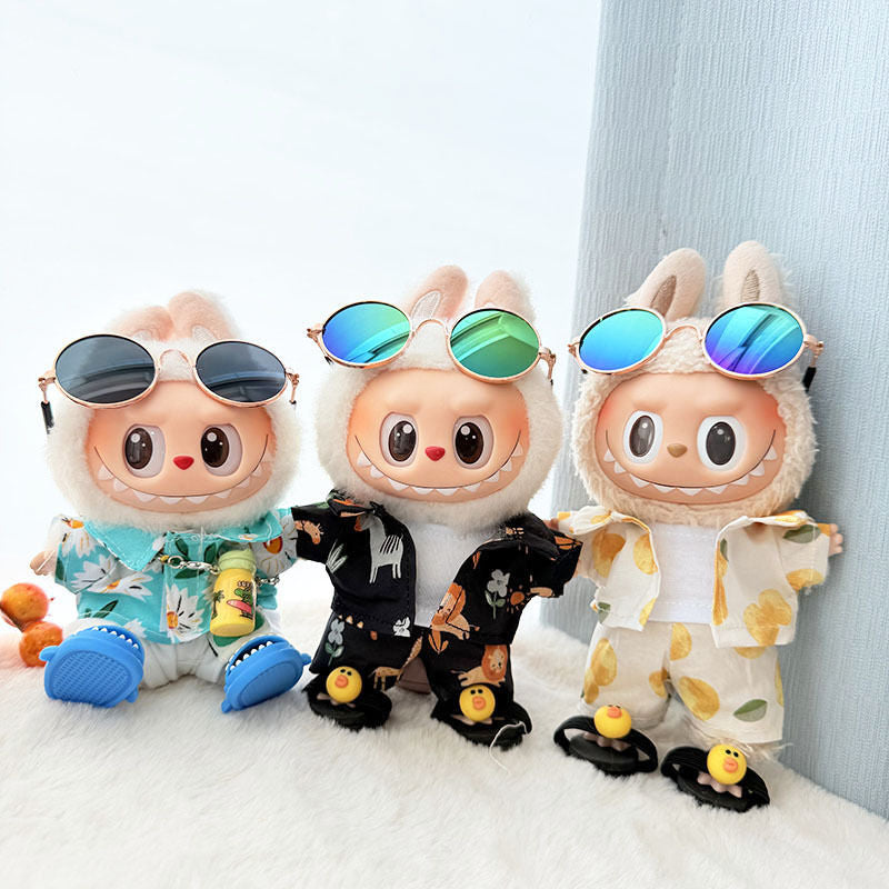 First/Second Generation Labubu Clothes Sitting Party Baby Clothes Beach Glasses Set