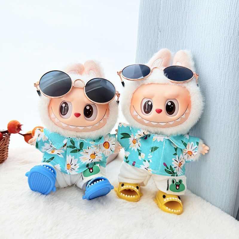 First/Second Generation Labubu Clothes Sitting Party Baby Clothes Beach Glasses Set
