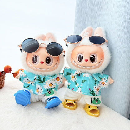 First/Second Generation Labubu Clothes Sitting Party Baby Clothes Beach Glasses Set